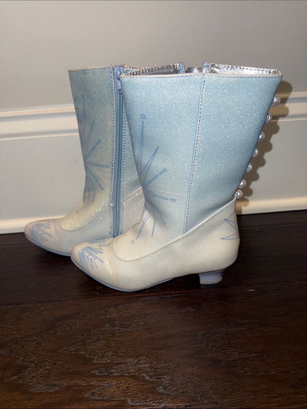 Frozen Light Blue and White Sparkle Girls Mid-Calf Boots